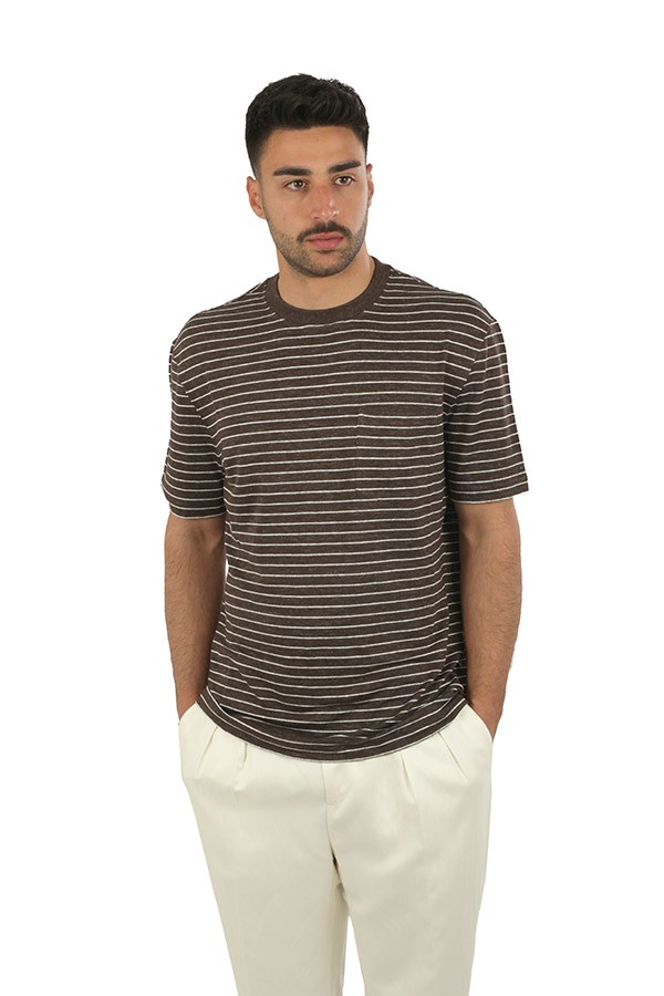 T-Shirt Brunello Cucinelli in jersey rigato Testa di Moro